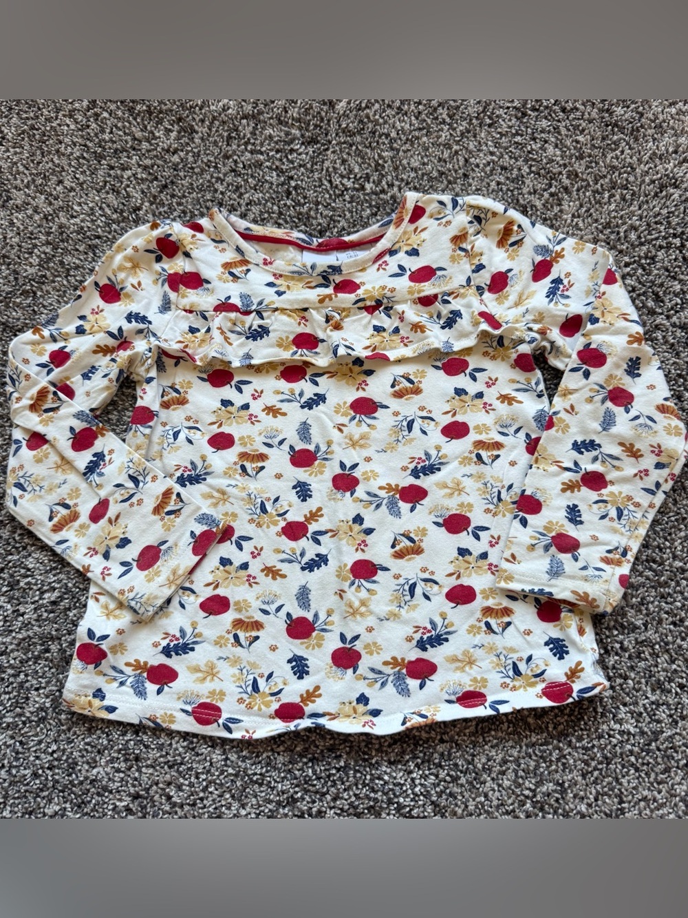 Tahari Cream Long-Sleeve Top with Red Apple & Floral Print